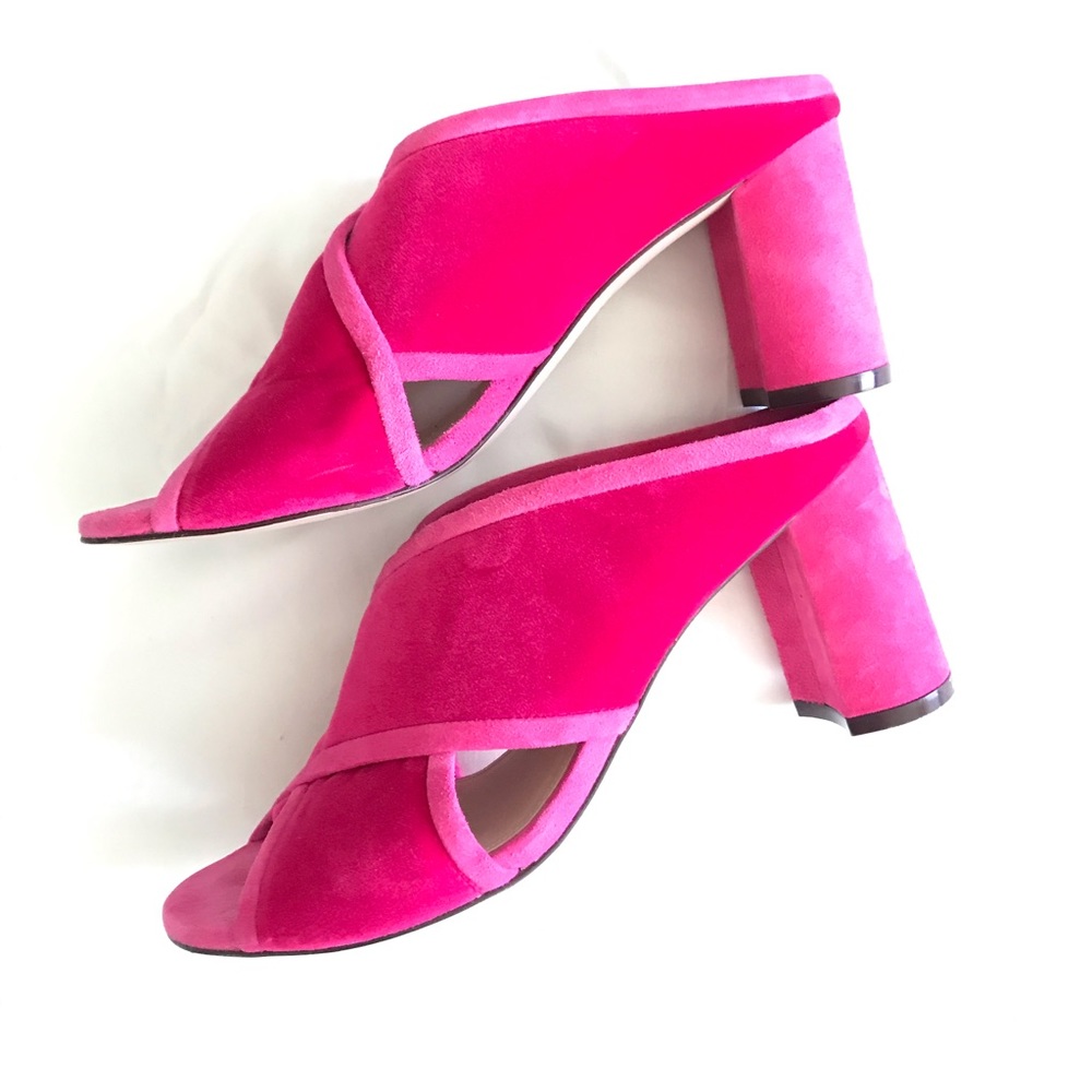 Stuart Weitzman Hot Pink Suede Mule Sandals